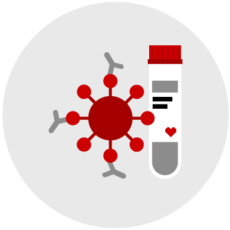 pictogram of the SARS-CoV-2 virus and a vial for testing