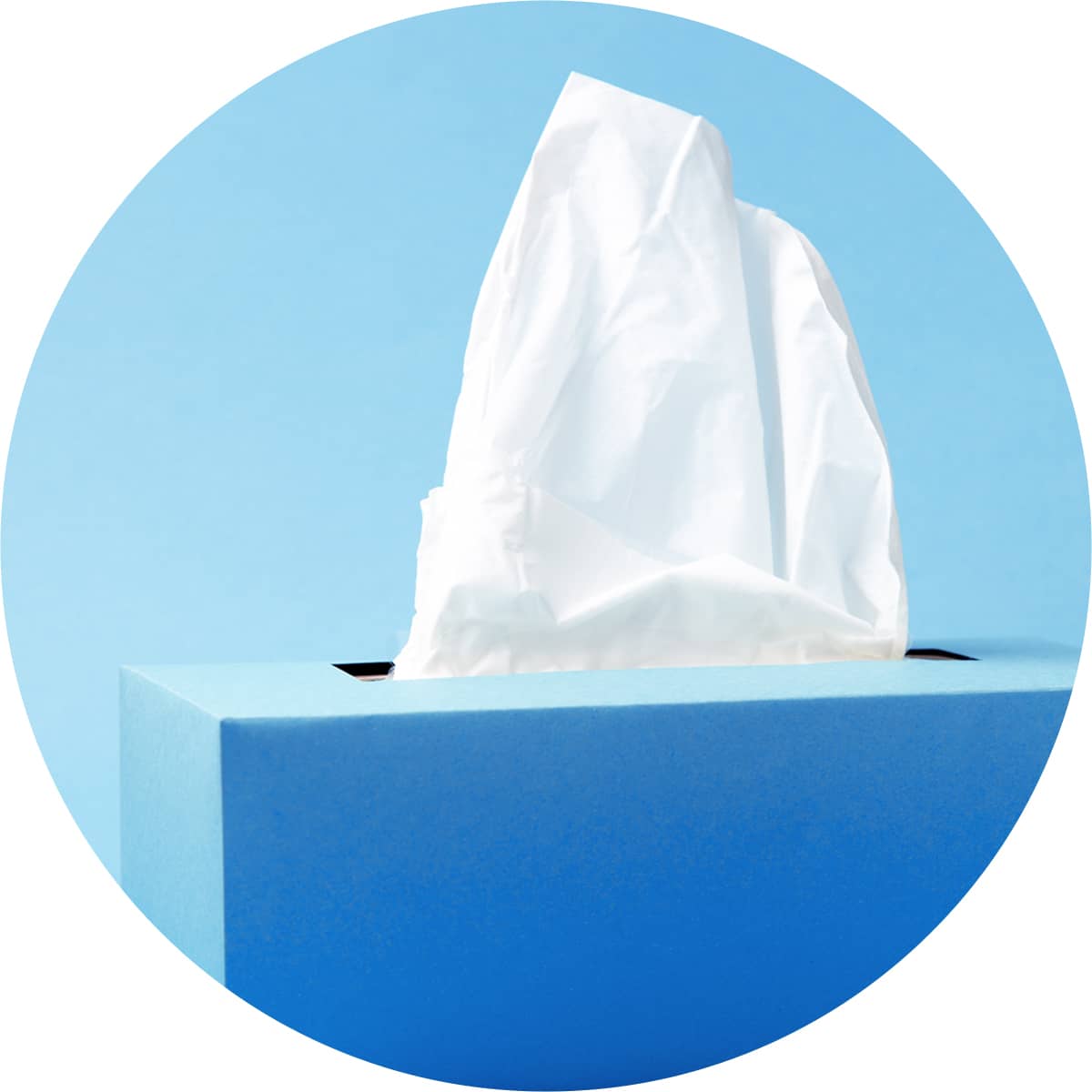 Shop for cough, cold and flu relief products, showing a tissue ready to be taken from a box