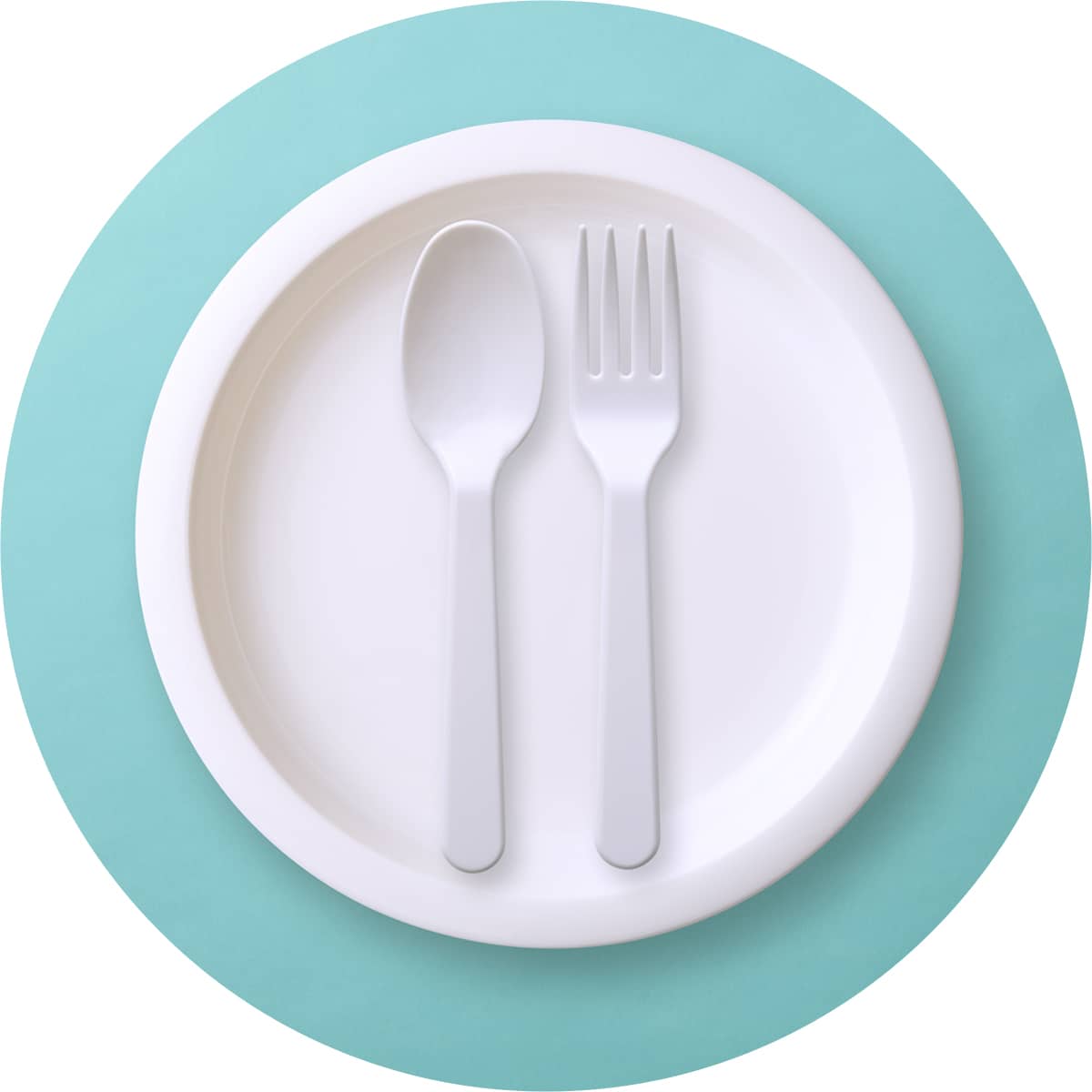 Shop for paper and plastic products, showing a paper plate and plastic cutlery 