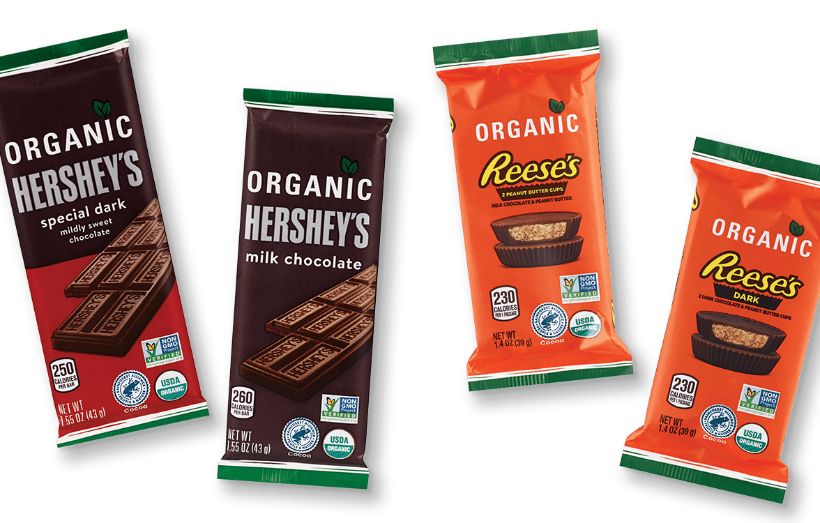image of Hershey's® and Reese's® organic milk and dark chocolate products
