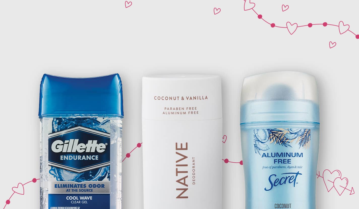 Shop for deodorant, showing Gillette, Native and Secret brands of deodorant