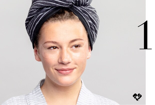 1, Non-airbrushed model wearing eye mask