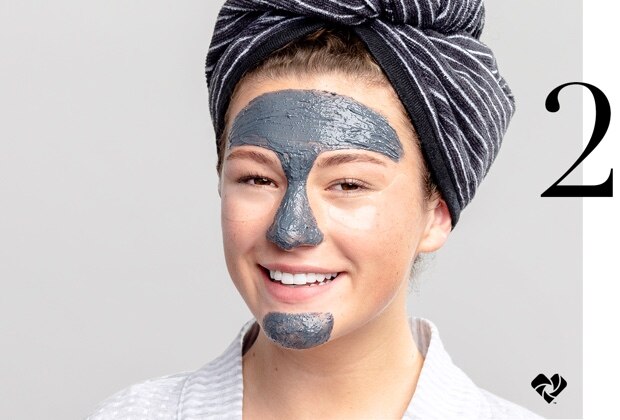 2, Non-airbrushed model wearing face and eye mask