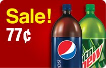 Pepsi 2 liter bottle on sale for 77¢
