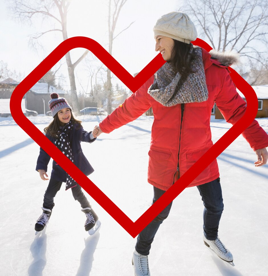 Enjoying the snow with overlaid CVS logo