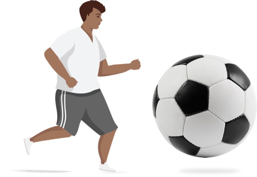 Active man chasing soccer ball