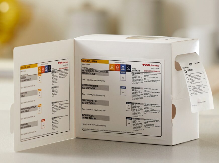 Close up of medication listing with names of medicine and dosing directions.