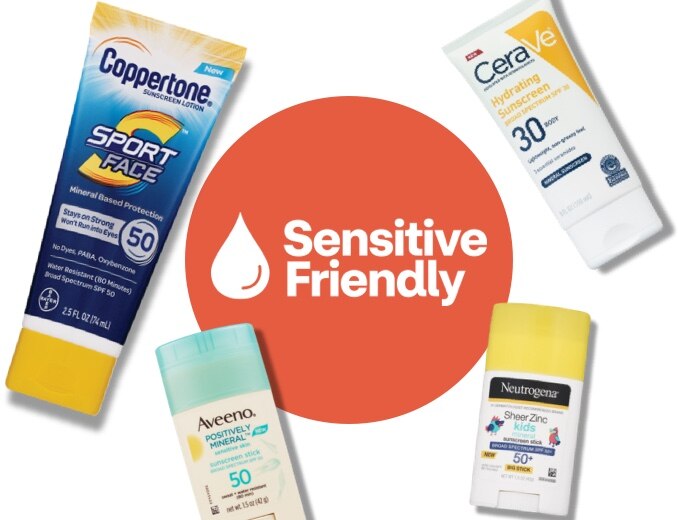 Sensitive Friendly. Coppertone, Aveeno, CeraVe and Neutrogena products.