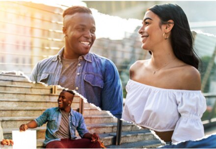 Young couple laughing on a first date