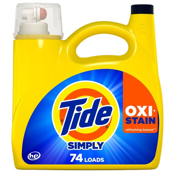 Tide Simply Oxi Boost + Ultra Stain Release Liquid Laundry Detergent, Refreshing Breeze Scent, 105 oz