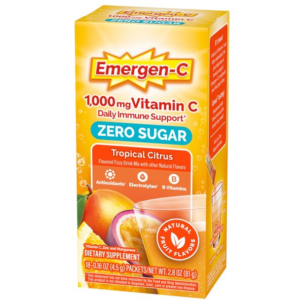 Emergen-C Zero Sugar Tropical Citrus Powder, 18 CT