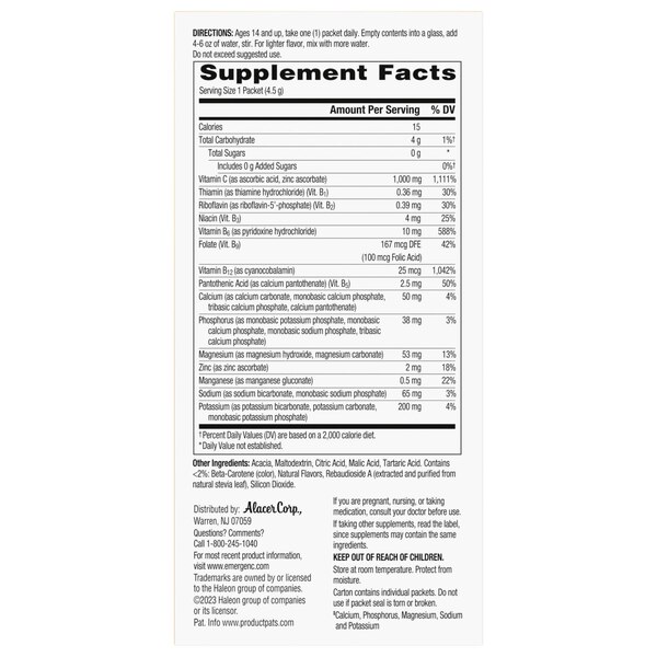 Emergen-C Zero Sugar Tropical Citrus Powder, 18 CT