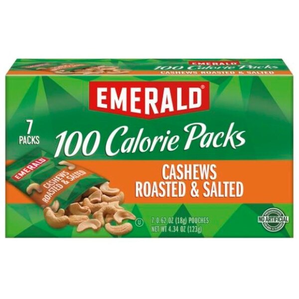 Emerald Nuts, 100 Calorie, Roasted & Salted Cashews, 7 ct, 4.34 oz