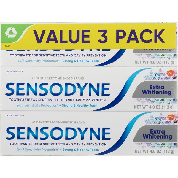 Sensodyne Sensitive Teeth Extra Whitening Toothpaste, 4 OZ, 3 Pack