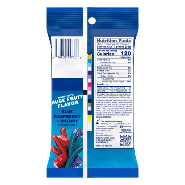 Jolly Rancher, Ropes Blue Raspberry & Cherry Peg Bag, 6.5 oz