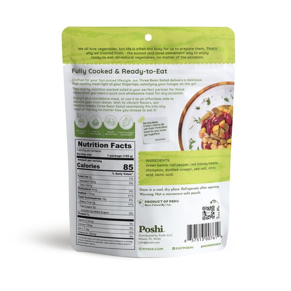 Poshi, Mediterranean Three Bean Salad, 4.4 oz