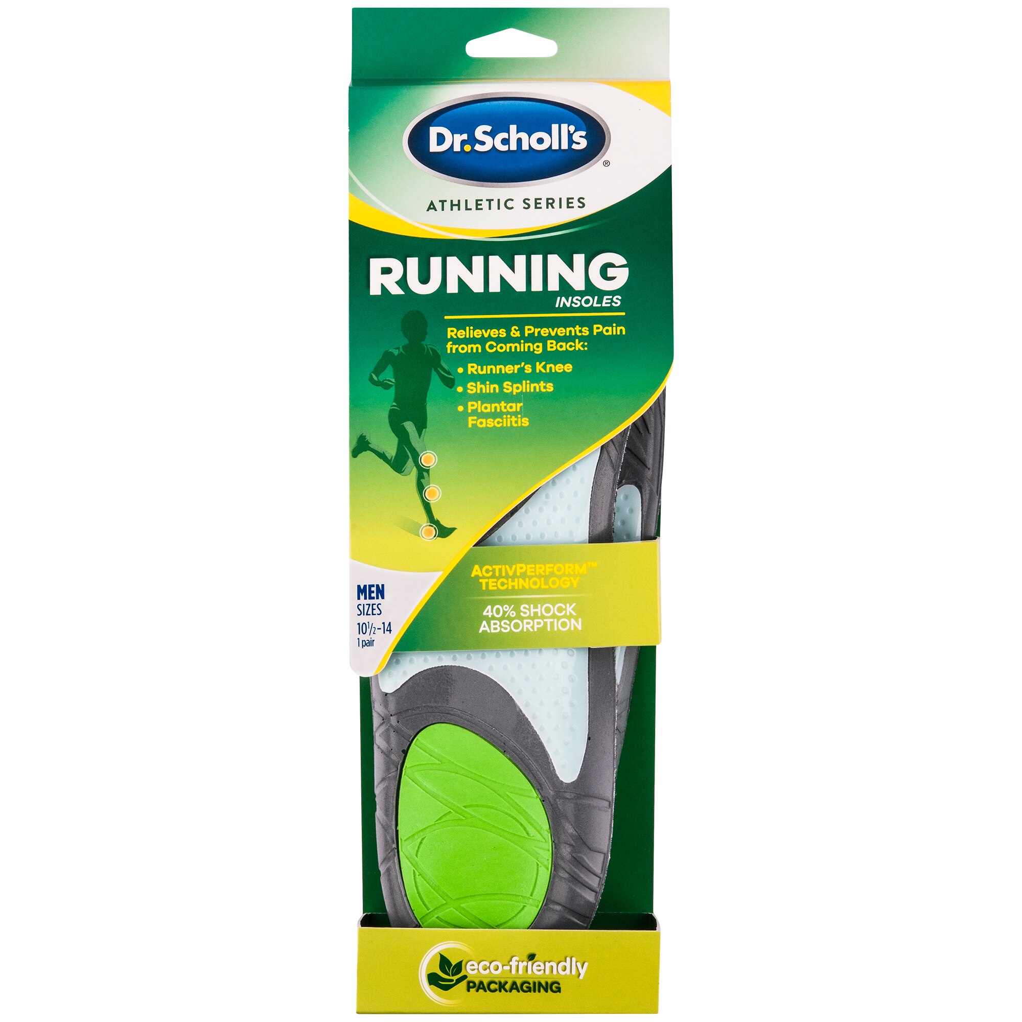 Dr. Scholl's Men's Athletic Series Running Insoles 1 PR, Small, Size 7.5 to 10