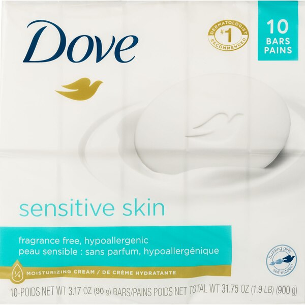 Dove Sensitive Skin Moisturizing Beauty Bar for Softer Skin, Fragrance-Free, Hypoallergenic, 3.17 OZ