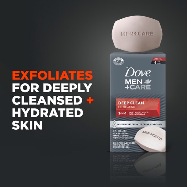 Dove Men+Care, Skin Nourishing, Deep Clean Body Soap and Face Bar More Moisturizing Than Bar Soap, 3.75 OZ, 6 Bars
