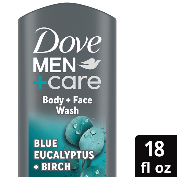 Dove Men+Care Blue Eucalyptus and Birch Men's Dry Skin Body Wash with Micromoisture, 18 OZ