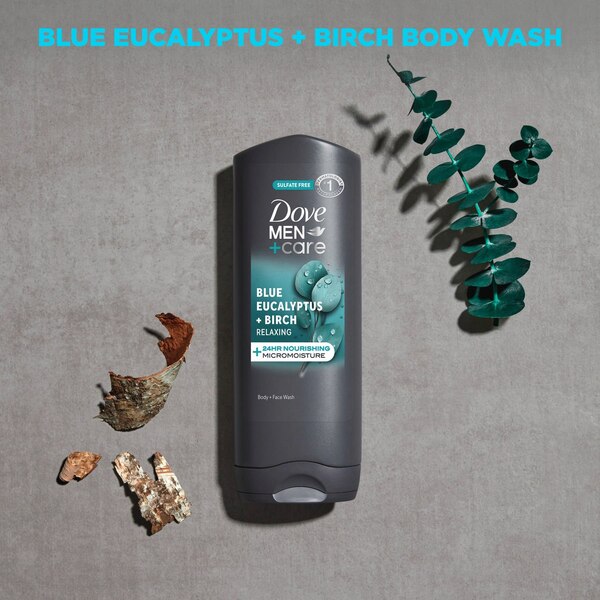 Dove Men+Care Blue Eucalyptus and Birch Men's Dry Skin Body Wash with Micromoisture, 18 OZ