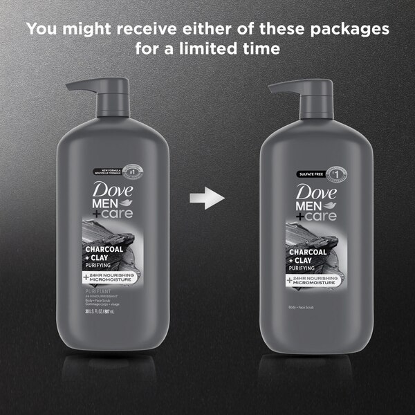 Dove Men+Care Body Wash, Purifying Charcoal + Clay, 30 OZ