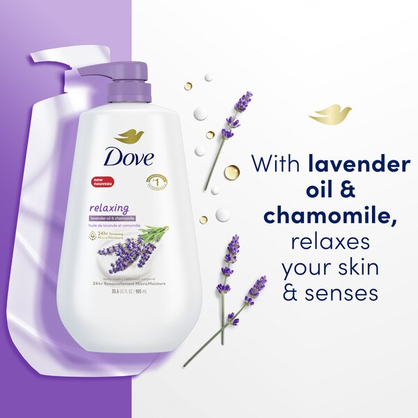 Dove MicroMoisture Relaxing Lavender Oil and Chamomile Body Wash Pump, 30.6 OZ