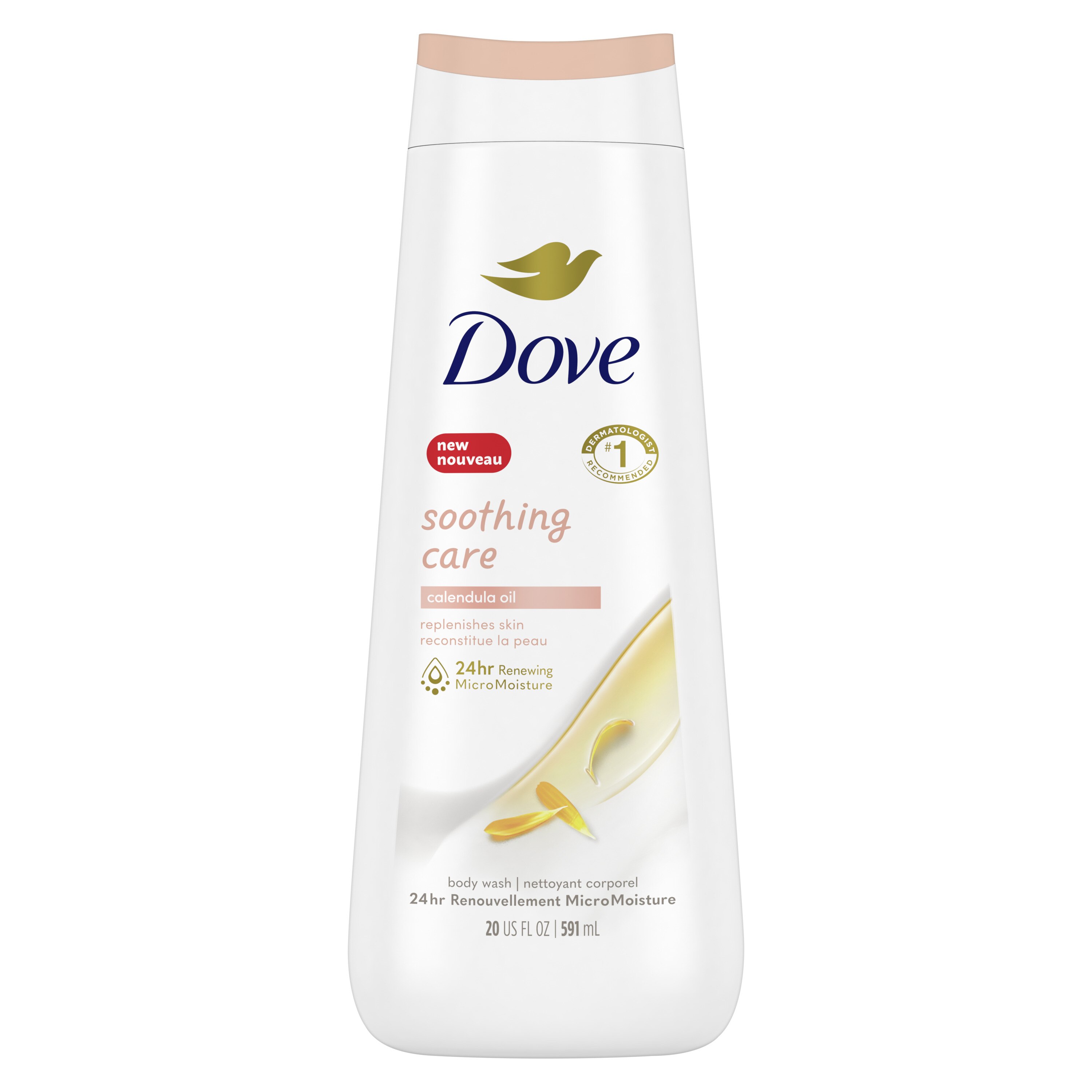 Dove Soothing Care Sulfate Free Body Wash with Calendula-Infused Oils for Sensitive Skin, 20 OZ