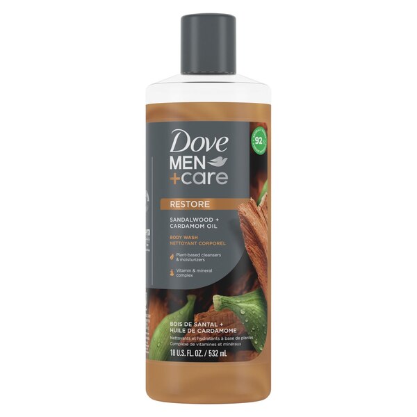 Dove Men+Care Body Wash Naturals, Sandalwood + Cardamom Oil, 18 OZ
