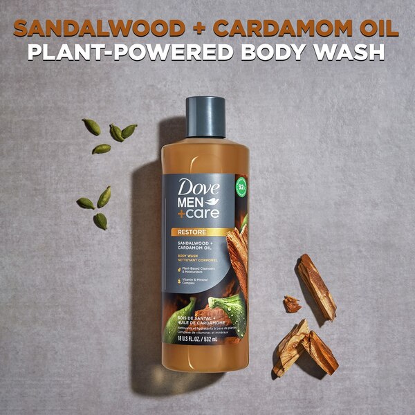 Dove Men+Care Body Wash Naturals, Sandalwood + Cardamom Oil, 18 OZ