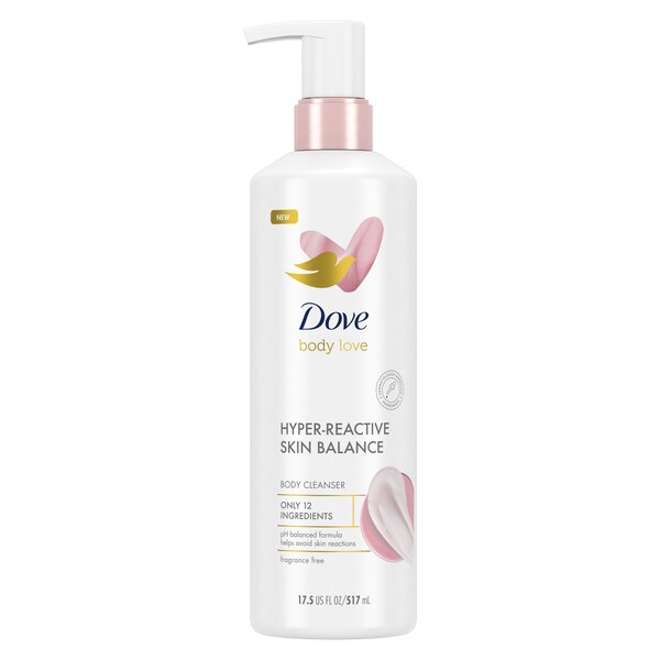 Dove Body Love Hyper-Reactive Skin Balance Body Cleanser, Fragrance-Free, 17.5 oz