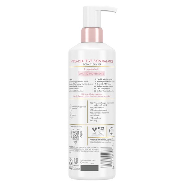 Dove Body Love Hyper-Reactive Skin Balance Body Cleanser, Fragrance-Free, 17.5 oz