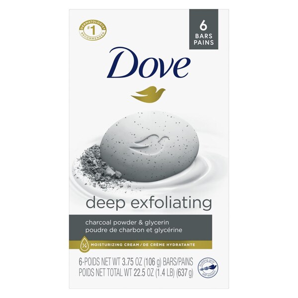 Dove Deep Exfoliating Beauty Bar Soap, 3.75 OZ, 6 Bars