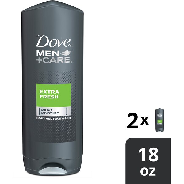 Dove Men Care Extra Fresh Body and Face Wash, 18 oz, 2/Pack