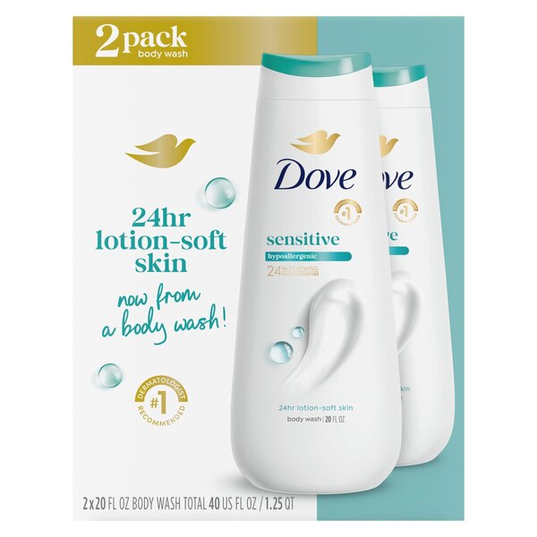 Dove Sensitive Skin Body Wash, 20 OZ, Twin Pack