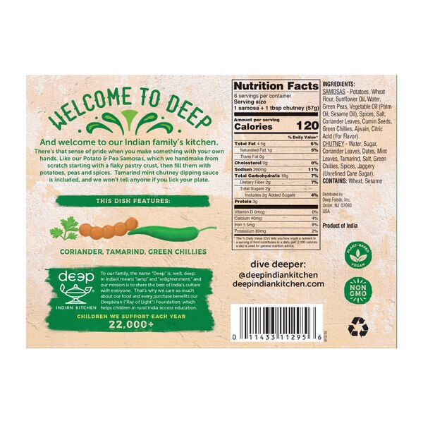 Deep Indian Kitchen, Potato & Pea Samosa, 12 oz