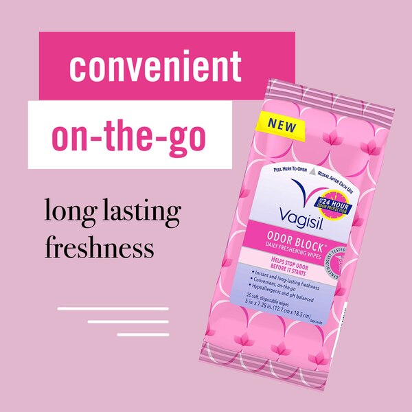 Vagisil Odor Block Daily Freshening Wipes, 20 CT