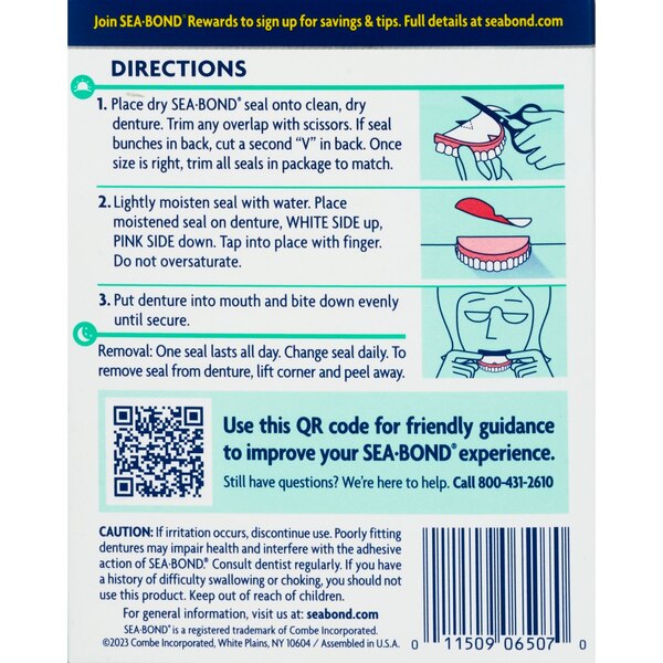 Sea Bond Upper Denture Adhesive Seals, Zinc-Free, Fresh Mint