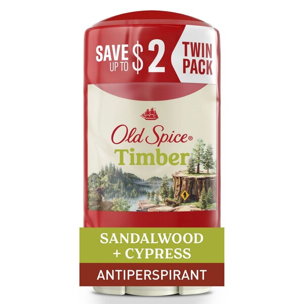 Old Spice All Day Antiperspirant & Deodorant Stick, Timber with Sandalwood, 2.6 OZ, 2 Pack