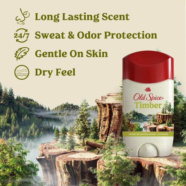 Old Spice All Day Antiperspirant & Deodorant Stick, Timber with Sandalwood, 2.6 OZ, 2 Pack