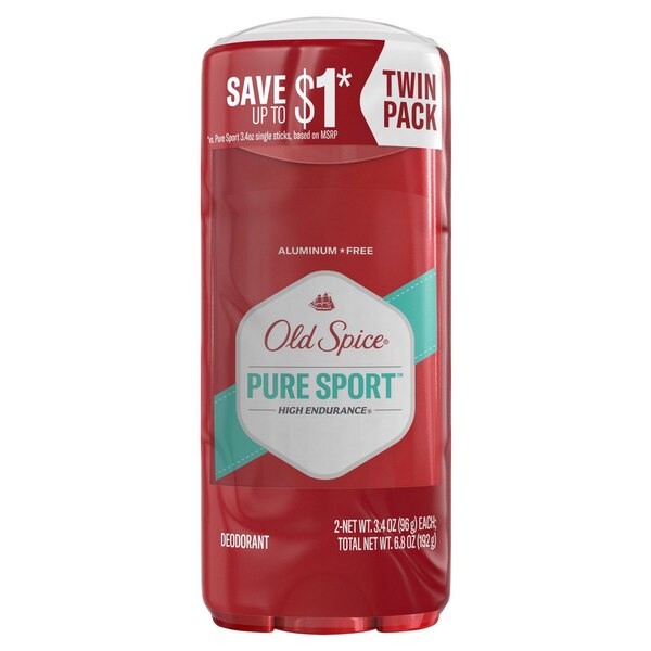 Old Spice High Endurance Deodorant Stick, Pure Sport, 3.4 OZ, 2 Pack