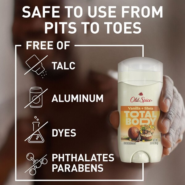 Old Spice Total Body Deodorant Aluminum Free, Vanilla Shea Butter, 3 OZ