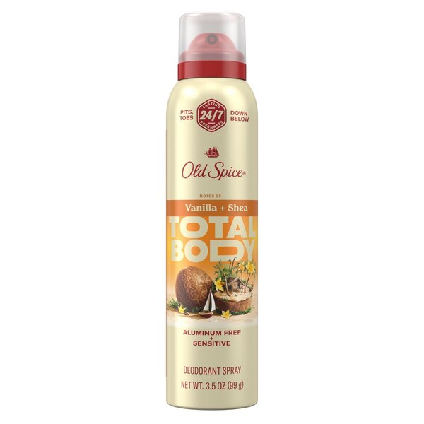 Old Spice Total Body Deodorant Aluminum Free Spray, Vanilla Shea, 3 OZ