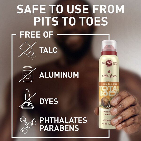 Old Spice Total Body Deodorant Aluminum Free Spray, Vanilla Shea, 3 OZ