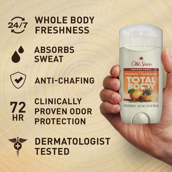 Old Spice Total Body Deodorant Stick, Mandarin & Sandalwood, 3 OZ