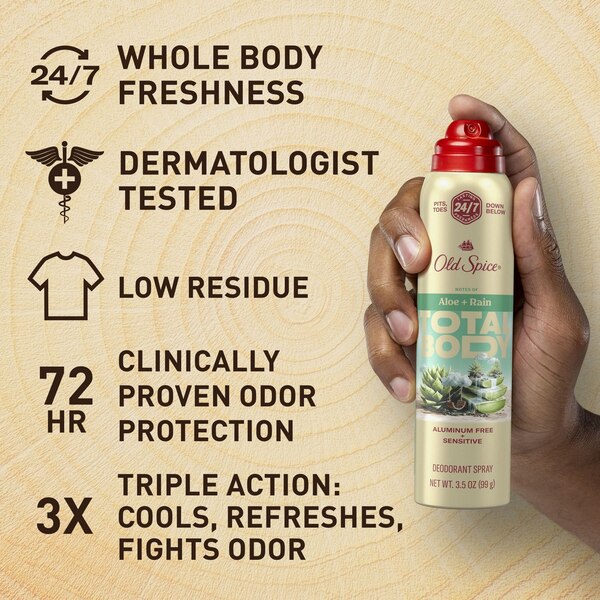 Old Spice Total Body Deodorant Spray, Aloe & Rain, 3.5 OZ