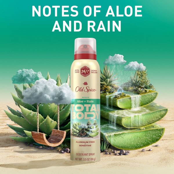 Old Spice Total Body Deodorant Spray, Aloe & Rain, 3.5 OZ