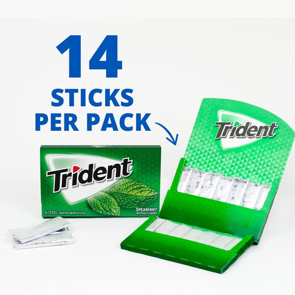Trident Sugar Free Gum, Spearmint, 14 ct