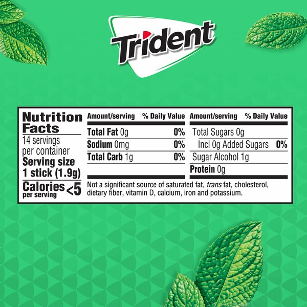Trident Sugar Free Gum, Spearmint, 14 ct