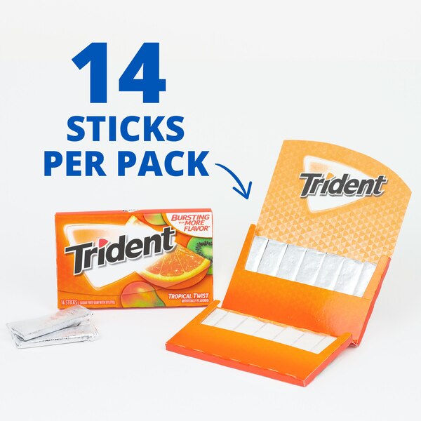 Trident Sugar Free Gum, Tropical Twist, 14 ct